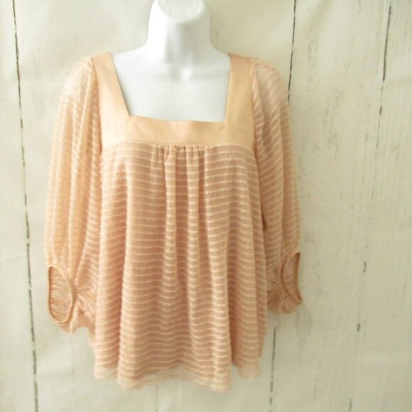 Anthropologie Meadow Rue Top XS X Small Blush Pink Puff Sleeve Square Neck - Picture 1 of 5